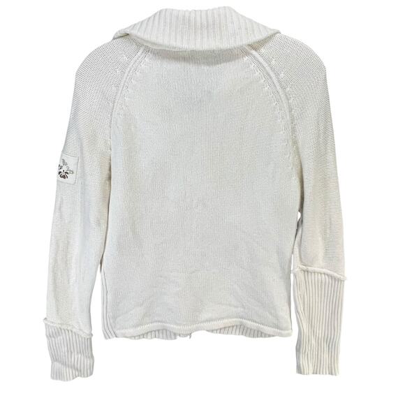 DKNY Y2K Sweater Jacket Womens M Cream Ribbed Full Zip Turtle Neck Classic Retro - Picture 6 of 15